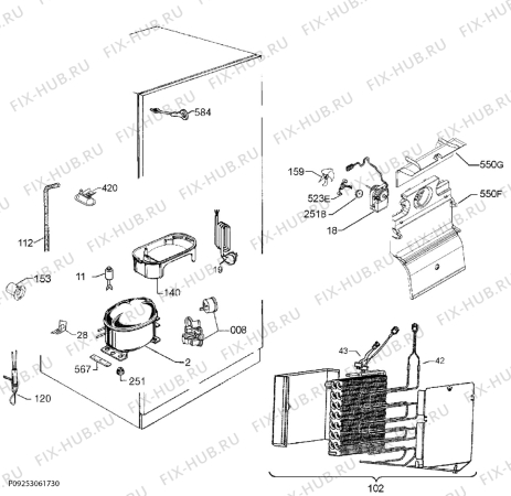 Взрыв-схема холодильника Husqvarna Electrolux QRT4222X - Схема узла Cooling system 017