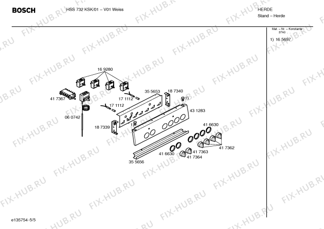 Взрыв-схема плиты (духовки) Bosch HSS732KSK - Схема узла 05