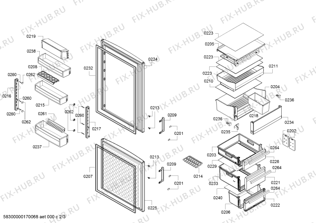 Схема №2 3KSL6855 с изображением Дверь морозильной камеры для холодильника Bosch 00689106