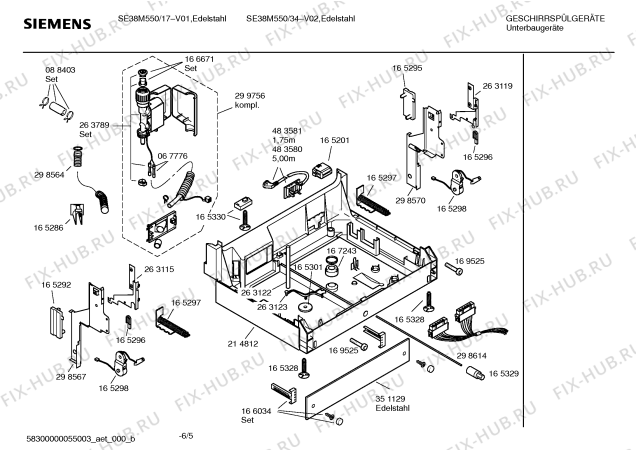 Взрыв-схема посудомоечной машины Siemens SE38M550 Extraklasse - Схема узла 05