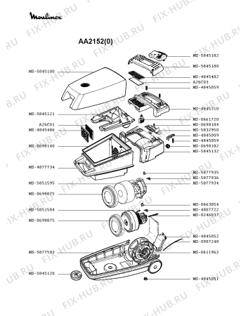 Взрыв-схема пылесоса Moulinex AA2152(0) - Схема узла GP002388.4P2