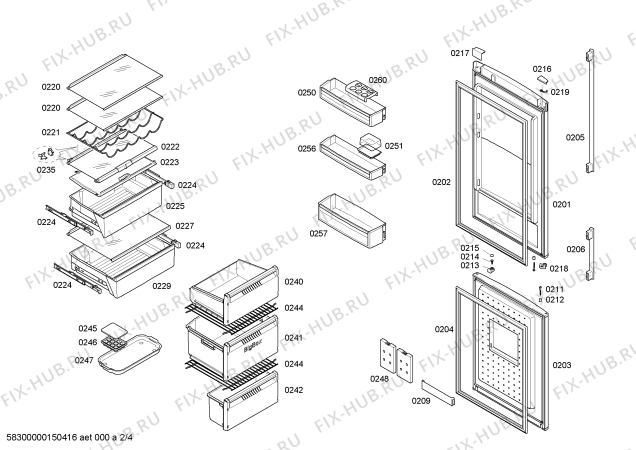 Схема №2 K5871X3 с изображением Дверь для холодильной камеры Bosch 00248623