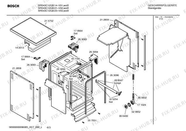 Взрыв-схема посудомоечной машины Bosch SRS43C12GB Classixx, Maxx freedom performance - Схема узла 03