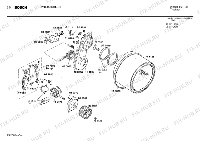 Взрыв-схема сушильной машины Bosch WTL4680 ELECTRONIC - Схема узла 04