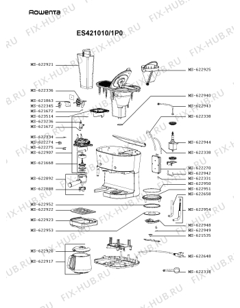 Схема №2 ES421010/1P0 с изображением Держатель фильтра для электрокофеварки Rowenta MS-622939