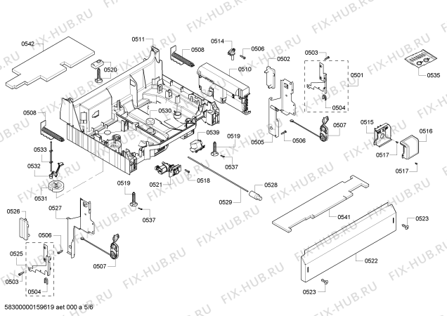 Взрыв-схема посудомоечной машины Bosch SHE55RF5UC Silence Plus 46dBA - Схема узла 05