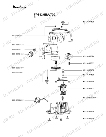 Схема №1 FP523G27/700 с изображением Элемент корпуса для электрокомбайна Moulinex MS-0A07570