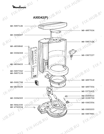 Взрыв-схема кофеварки (кофемашины) Moulinex AX8342(P) - Схема узла XP001745.7P2