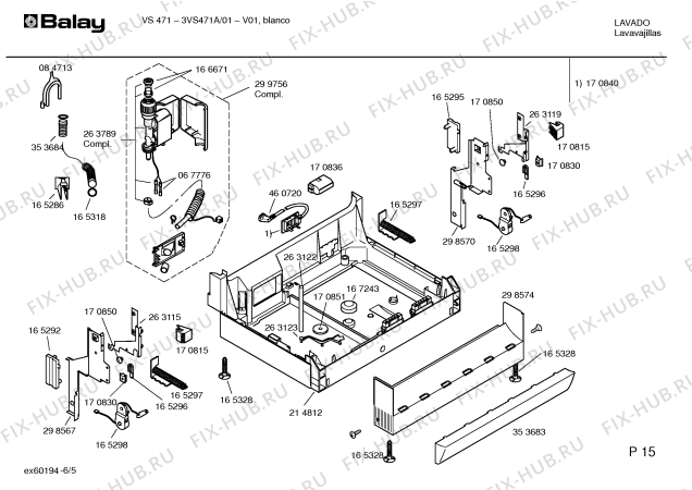 Взрыв-схема посудомоечной машины Balay 3VS471A V471 - Схема узла 05