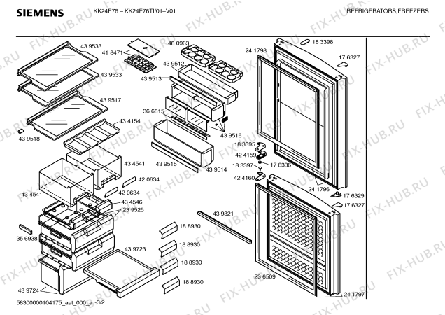 Схема №3 KK24E76TI с изображением Крышка для холодильника Siemens 00439721