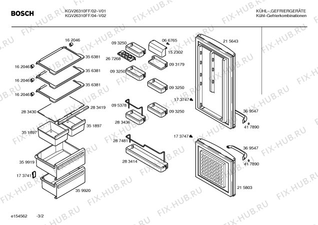 Взрыв-схема холодильника Bosch KGV26310FF - Схема узла 02