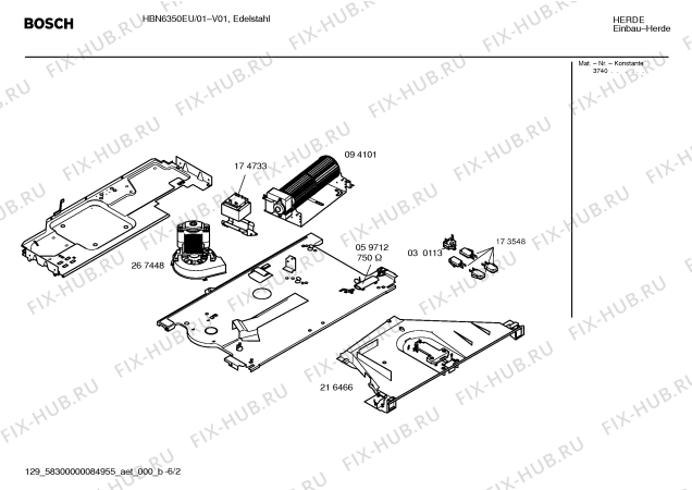 Взрыв-схема плиты (духовки) Bosch HBN6350EU - Схема узла 02