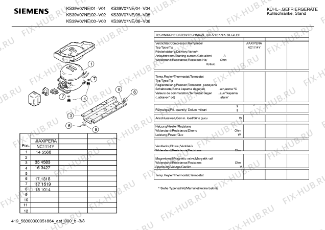 Взрыв-схема холодильника Siemens KS39V07NE - Схема узла 03