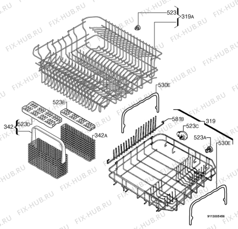 Взрыв-схема посудомоечной машины Zanussi ZDI6053SX - Схема узла Basket 160