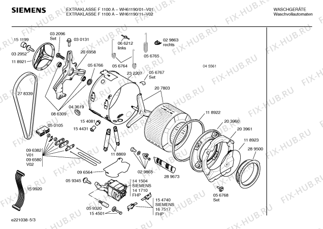 Взрыв-схема стиральной машины Siemens WH61190 EXTRAKLASSE F1100A - Схема узла 03