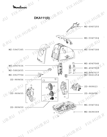 Взрыв-схема мясорубки Moulinex DKA111(0) - Схема узла HP002824.1P2