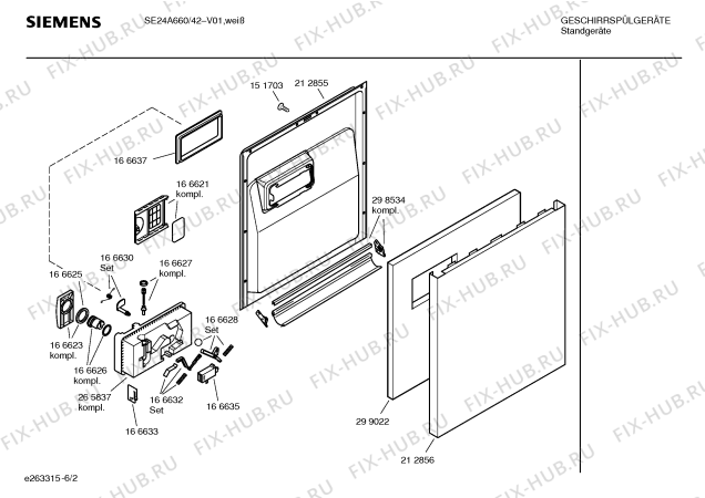 Схема №2 SE24A660 Extraklasse с изображением Передняя панель для электропосудомоечной машины Siemens 00362545