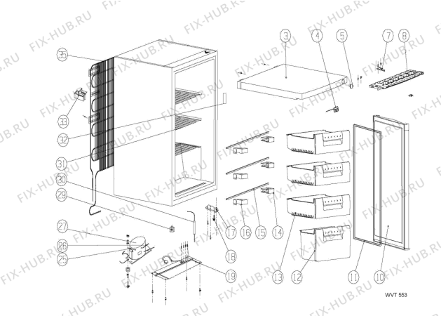 Схема №1 WVT553BL (F090638) с изображением Наставление для холодильной камеры Indesit C00346625