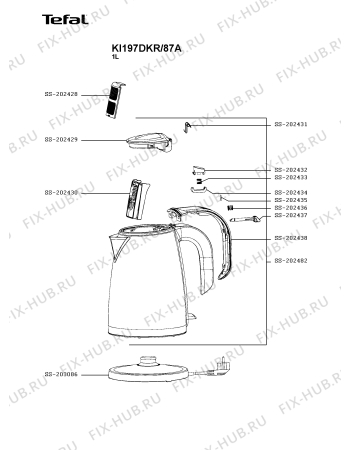 Схема №1 KI197DKR/87A с изображением Элемент корпуса для чайника (термопота) Tefal SS-203086