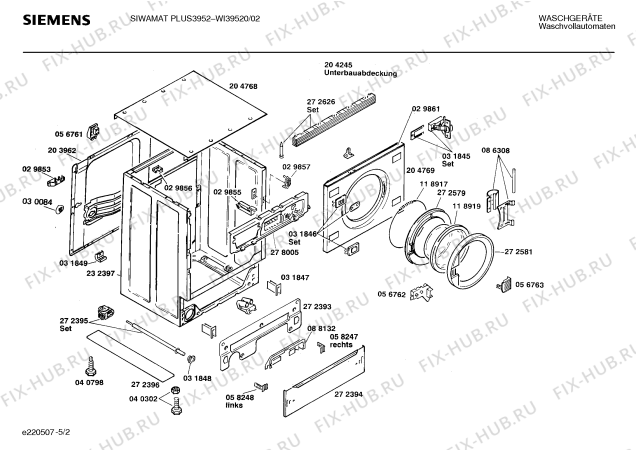 Взрыв-схема стиральной машины Siemens WI39520 SIWAMAT PLUS 3952 - Схема узла 02