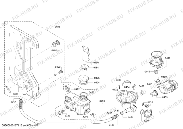 Взрыв-схема посудомоечной машины Bosch SMS57L12EU SpeedStar; SilencePlus - Схема узла 04