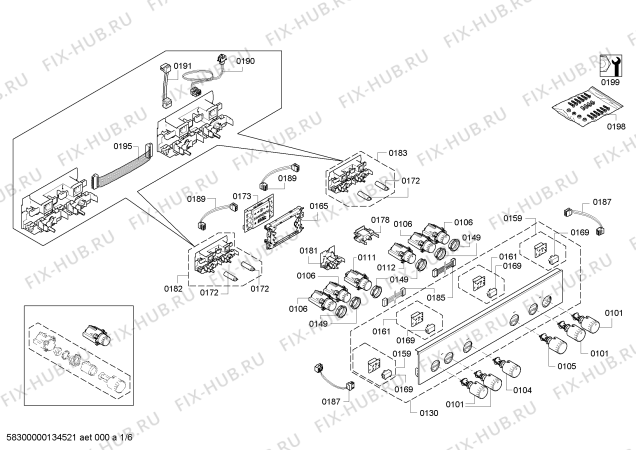 Схема №4 HEB70D550 с изображением Модуль управления, запрограммированный для плиты (духовки) Bosch 00672523