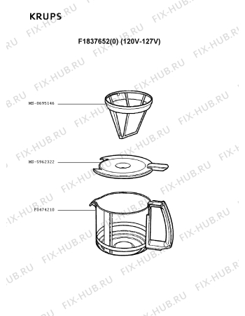 Взрыв-схема кофеварки (кофемашины) Krups F1837652(0) - Схема узла 8P001502.0P2