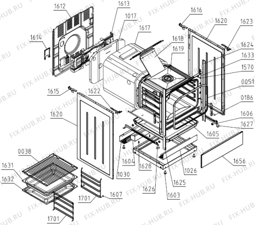 Взрыв-схема плиты (духовки) Gorenje EC6341WC (595182, FR6A3E-CEAA2) - Схема узла 02