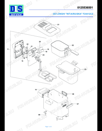 Схема №1 F 24412CZ с изображением Тэн для электротостера DELONGHI LN1172