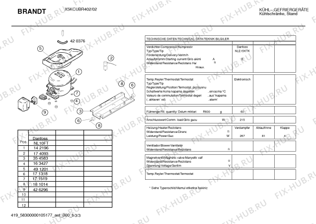 Взрыв-схема холодильника Brandt X5KCUBR402 - Схема узла 03