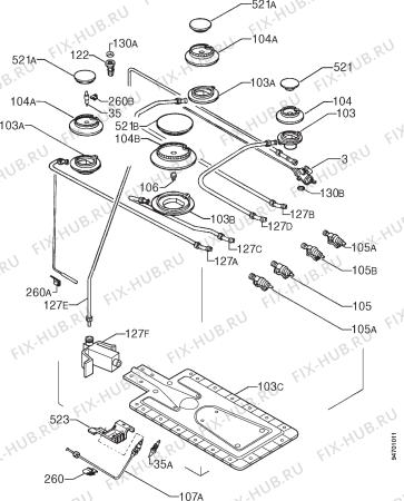 Взрыв-схема плиты (духовки) Zoppas PW5A - Схема узла Functional parts 267