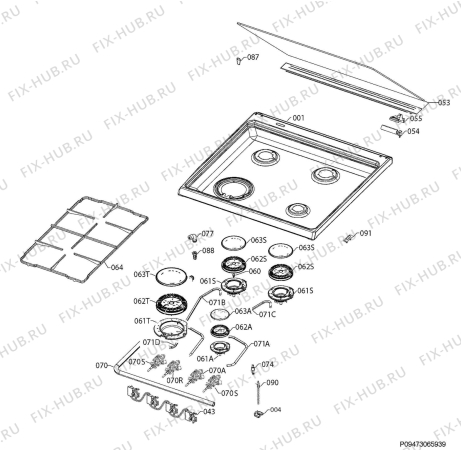 Взрыв-схема плиты (духовки) Electrolux EKK6450AOW - Схема узла Hob