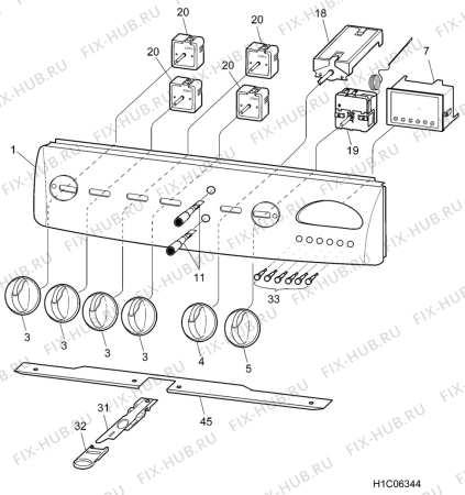 Взрыв-схема плиты (духовки) Electrolux EK6274A - Схема узла H10 Control Panel