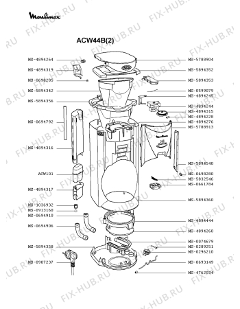 Взрыв-схема кофеварки (кофемашины) Moulinex ACW44B(2) - Схема узла Q0000124.6Q2