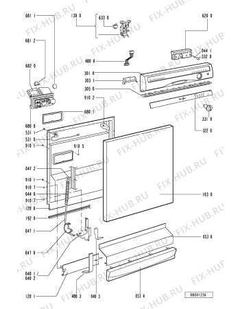 Схема №1 ADP 950/3 WH с изображением Панель для посудомойки Whirlpool 481245370374