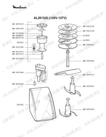 Взрыв-схема кухонного комбайна Moulinex AL2013(0) - Схема узла EP000527.0P2