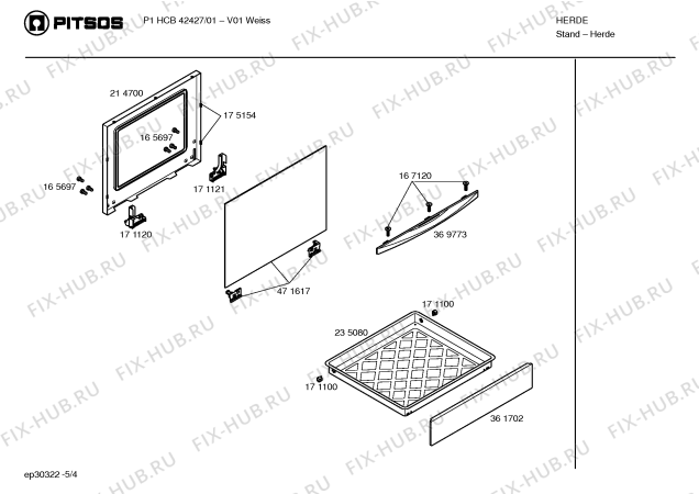 Взрыв-схема плиты (духовки) Pitsos P1HCB42427 - Схема узла 04