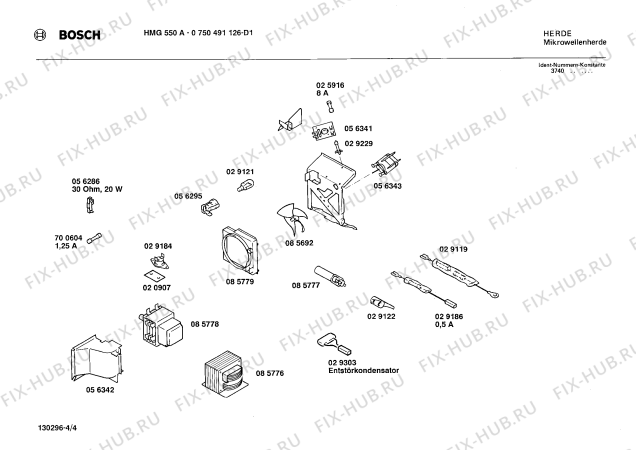 Взрыв-схема микроволновой печи Bosch 0750491126 HMG550A - Схема узла 04