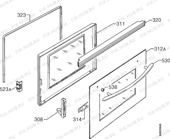 Взрыв-схема плиты (духовки) Electrolux EOG220W - Схема узла Door 003