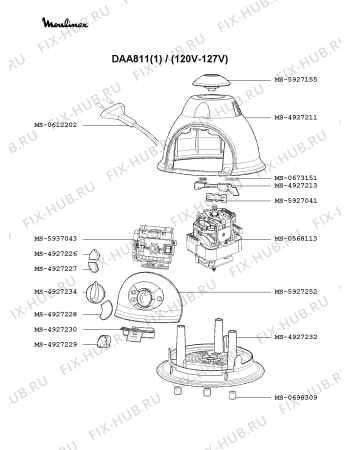 Взрыв-схема блендера (миксера) Moulinex DAA811(1) - Схема узла 7P002718.7P2