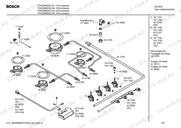 Схема №1 PHW206ENL Bosch с изображением Инструкция по эксплуатации для плиты (духовки) Bosch 00587832