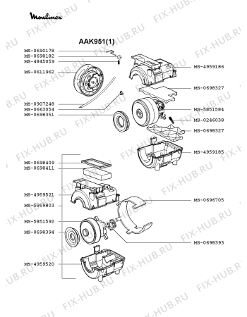 Взрыв-схема пылесоса Moulinex AAK951(1) - Схема узла 2P002160.2P2