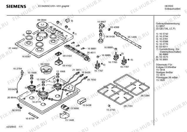 Схема №1 EC34265EU с изображением Столешница для электропечи Siemens 00214462