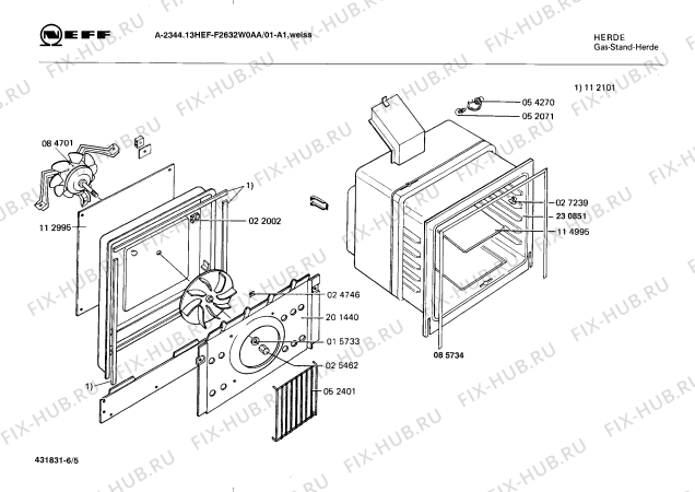 Взрыв-схема плиты (духовки) Neff F2632W0AA A-2344.13HEF - Схема узла 05