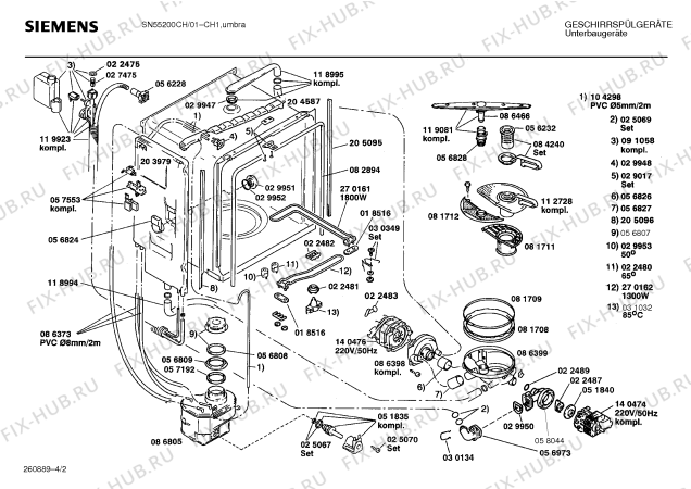 Взрыв-схема посудомоечной машины Siemens SN55200CH - Схема узла 02