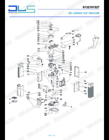 Схема №1 ENV135R "VERTUO" с изображением Элемент корпуса для кофеварки (кофемашины) DELONGHI ES0102626