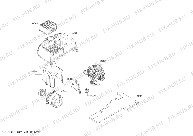 Взрыв-схема пылесоса Bosch BGL3A330GB GL-30 - Схема узла 02