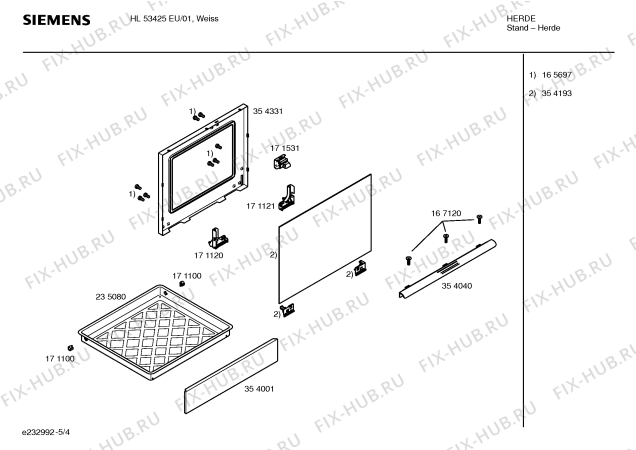 Взрыв-схема плиты (духовки) Siemens HL53425EU - Схема узла 04
