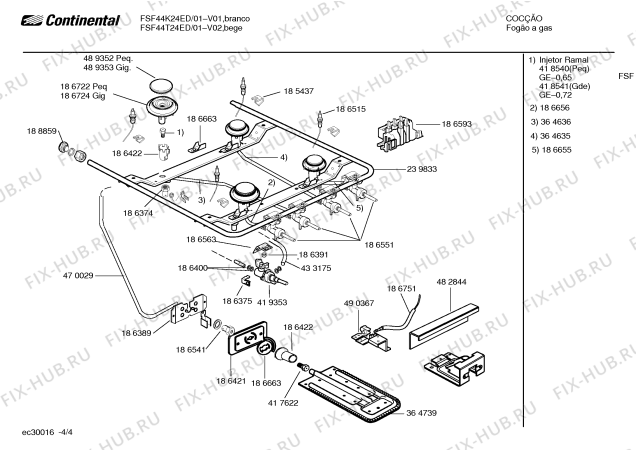 Взрыв-схема плиты (духовки) Continental FSF44K24ED - Схема узла 04