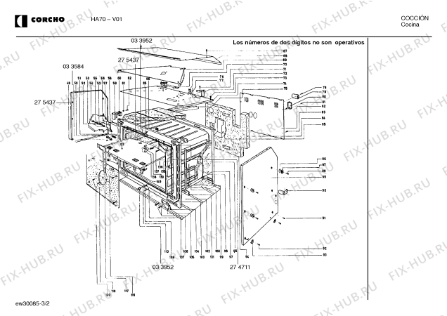 Взрыв-схема плиты (духовки) Corcho HA70 -70 - Схема узла 02